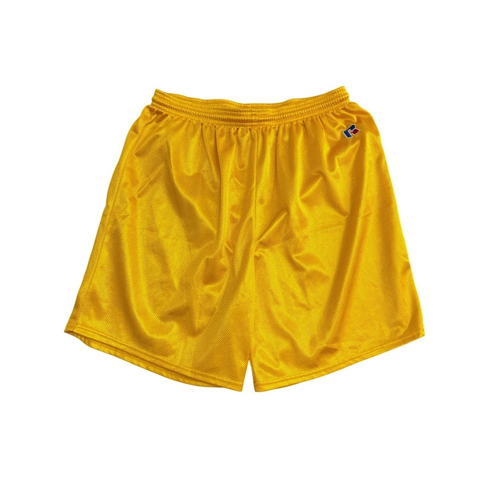 Russell Athletic Vintage Mesh Gym Shorts Mens Large Yellow Gold Basketball 7in